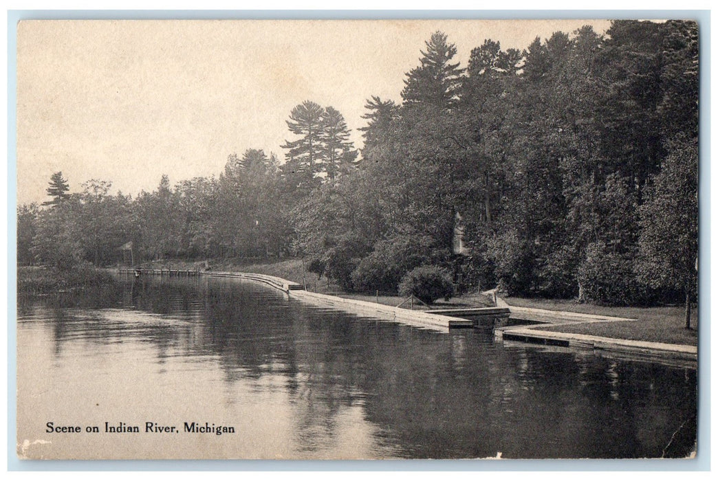 1916 Scene on Indian River Trees Sky View Michigan MI Posted Vintage Postcard