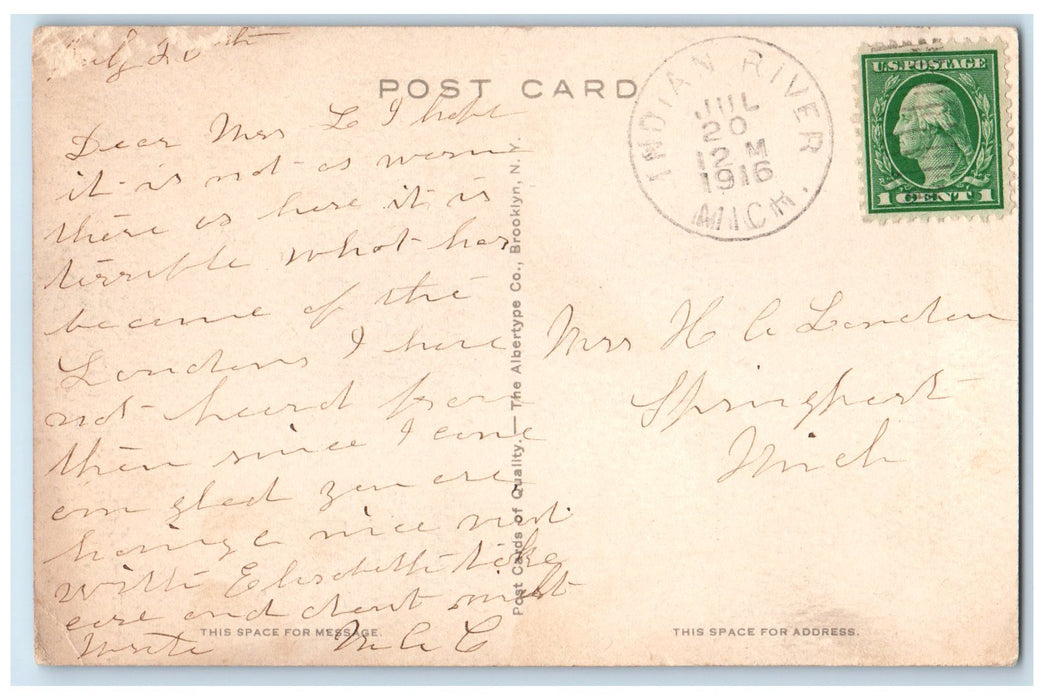 1916 Scene on Indian River Trees Sky View Michigan MI Posted Vintage Postcard