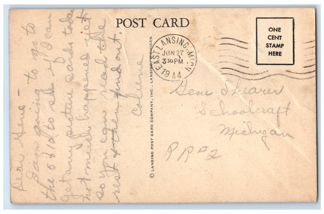 1944 Olin Memorial Health Centre Michigan State College View Lansing MI Postcard