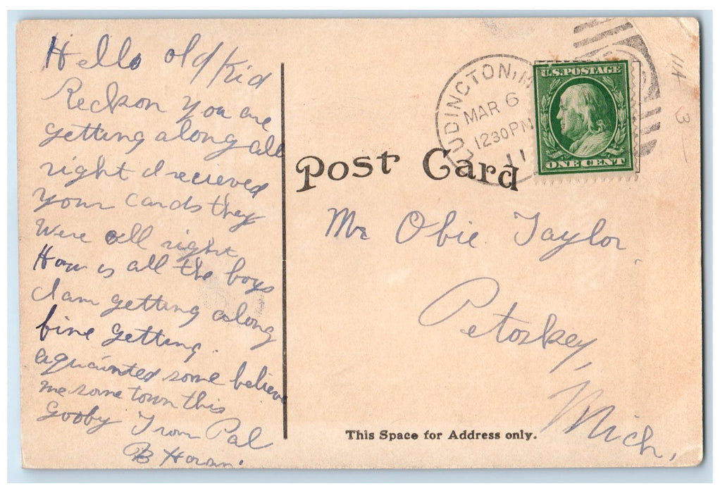 c1950 High School Sports Festival Grandstand View Ludington Michigan MI Postcard