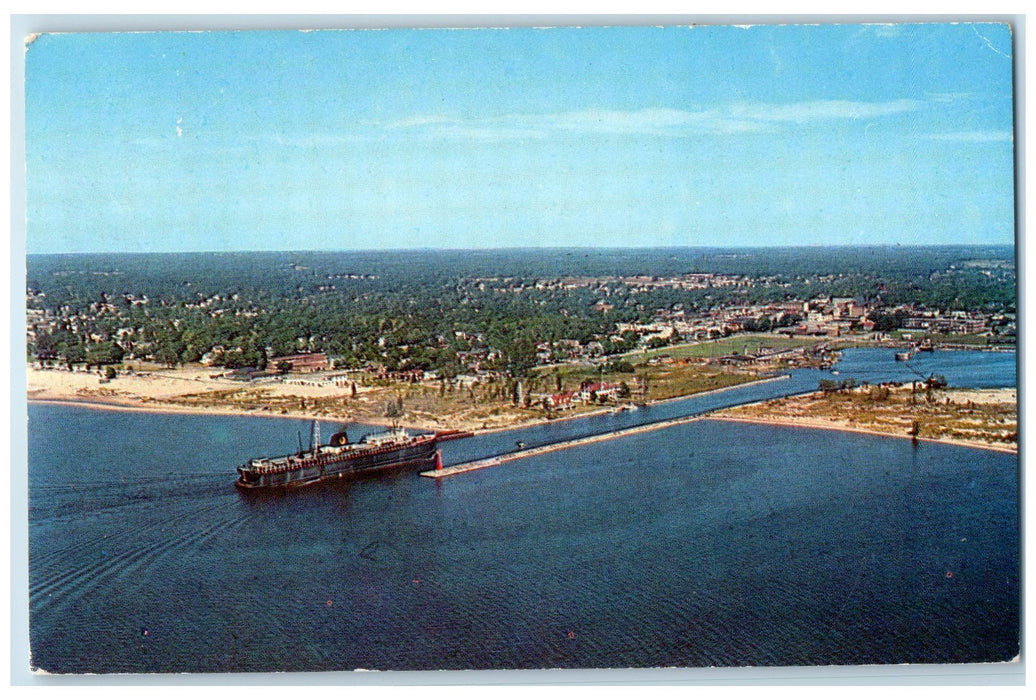 1962 Pere Marquette Boat Entering Canal Coastguard View Ludington MI Postcard