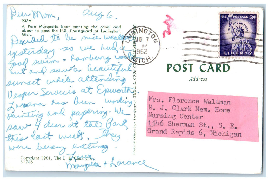1962 Pere Marquette Boat Entering Canal Coastguard View Ludington MI Postcard