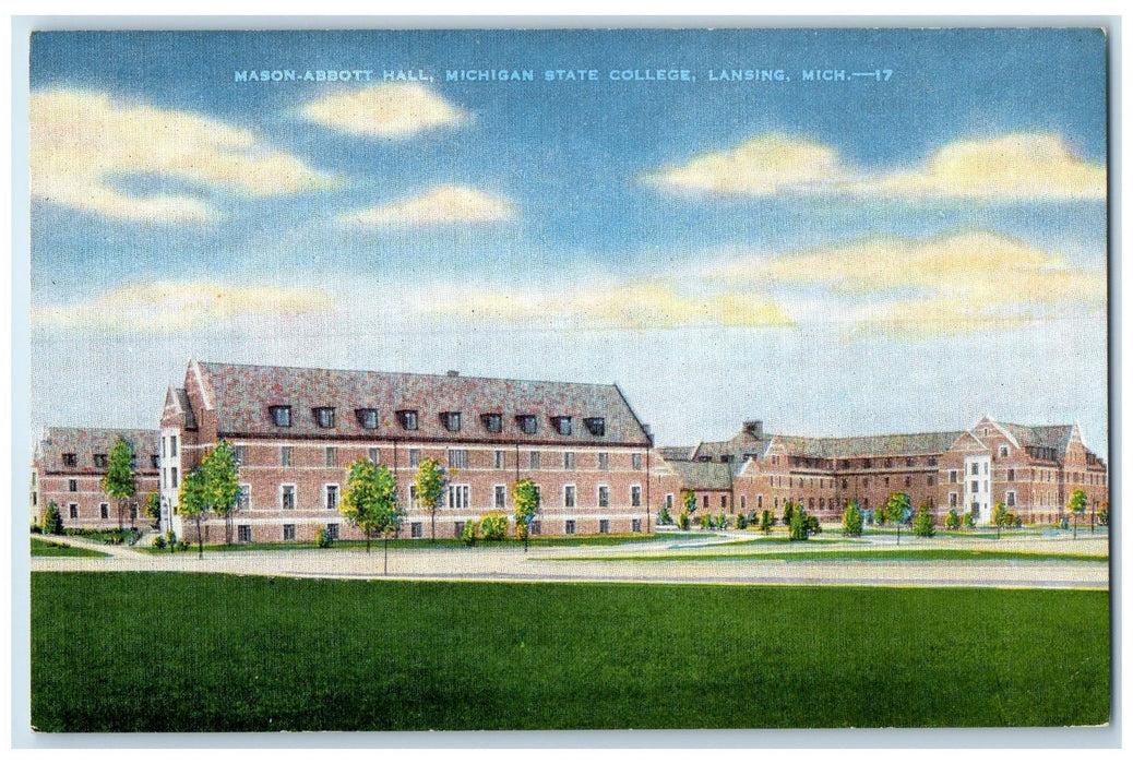 c1940's Mason-Abbott Hall Michigan State College Lansing Michigan MI Postcard