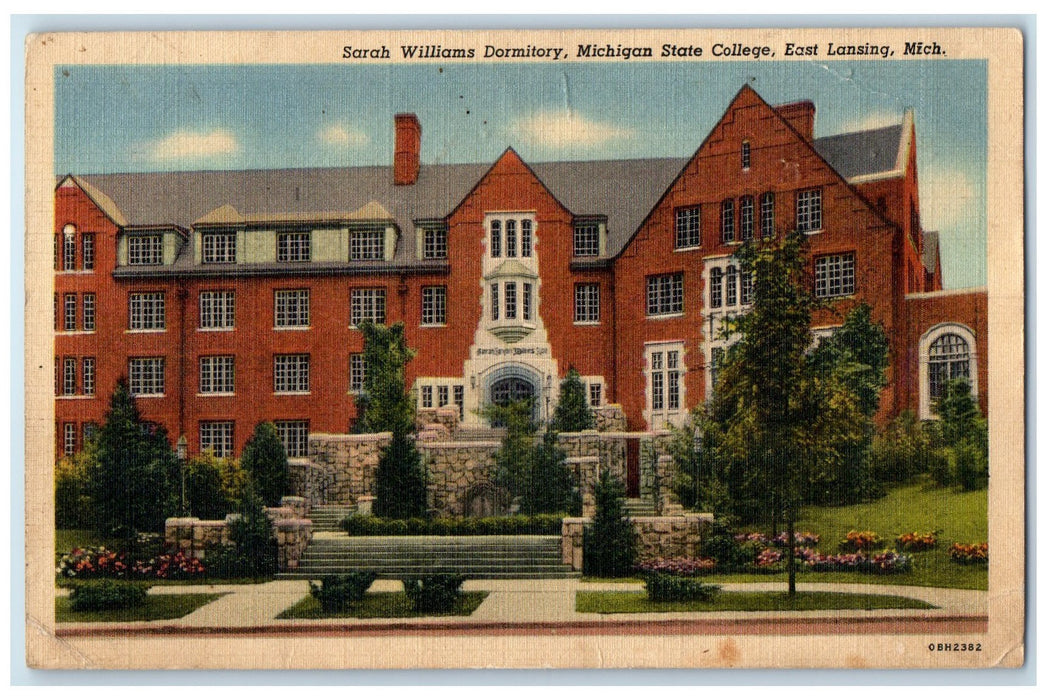 c1940s Sarah Williams Dormitory Scene Michigan State College Lansing MI Postcard