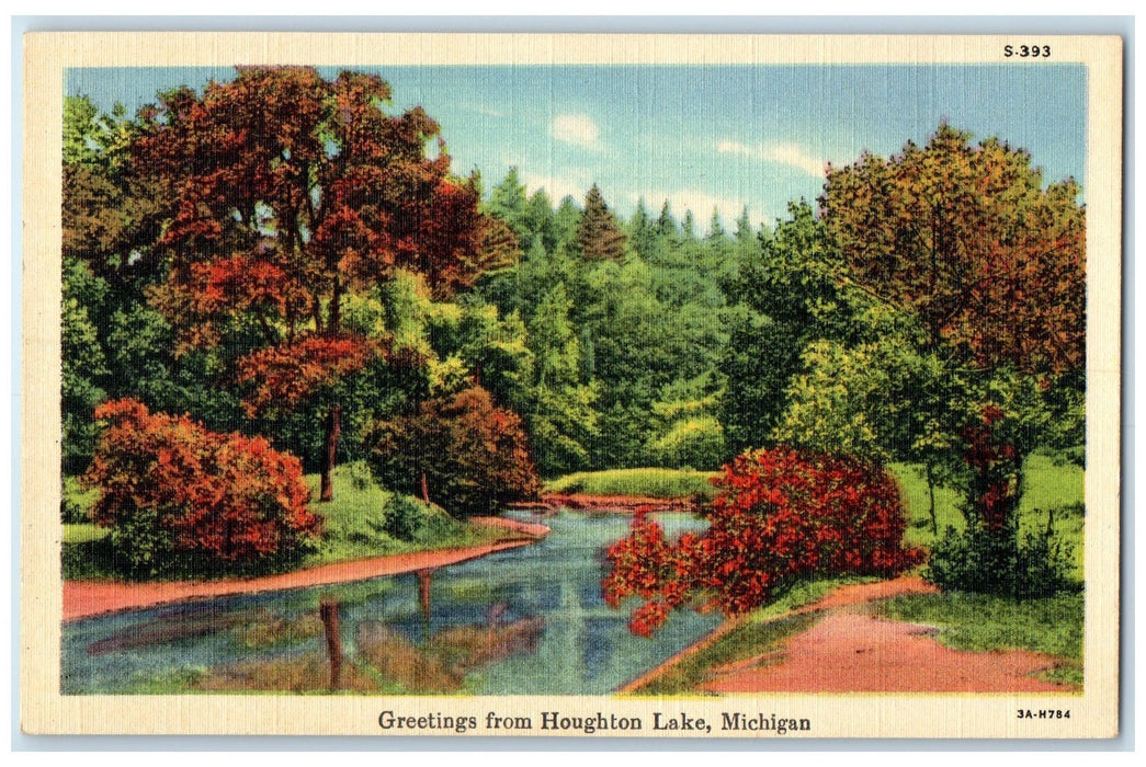 c1940s Greetings From Houghton Lake Trees Michigan MI Unposted Vintage Postcard