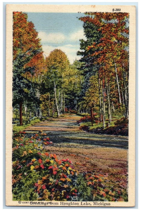 c1940's Greetings From Houghton Lake Trees Michigan MI Unposted Vintage Postcard