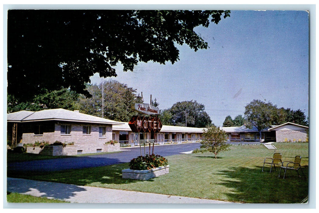 1963 Four Seasons Motel Building Cottage Restaurant Ludington MI Posted Postcard