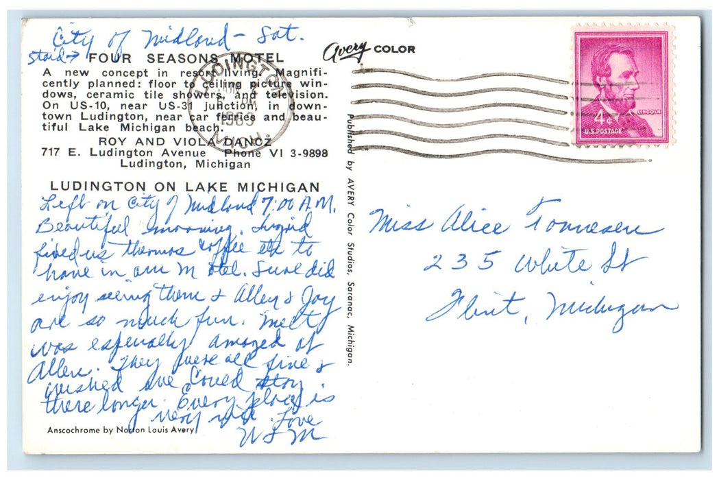 1963 Four Seasons Motel Building Cottage Restaurant Ludington MI Posted Postcard