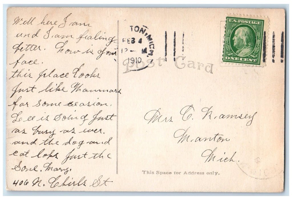 1910 The Stearns Hotel Building Restaurant Ludington Michigan MI Posted Postcard