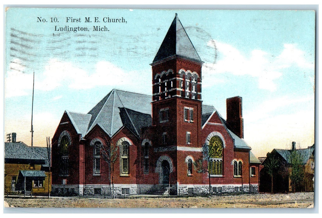 1911 First Methodist Episcopal Church Building Ludington Michigan MI Postcard