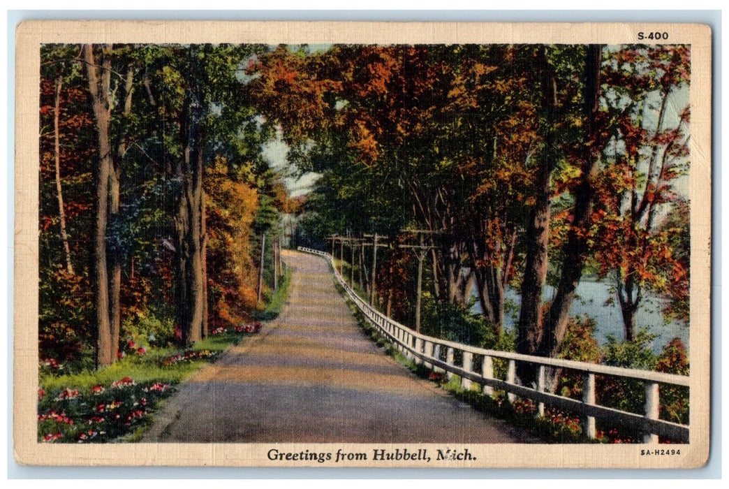 c1940's Greetings From Hubbell Driveway Michigan MI Unposted Vintage Postcard