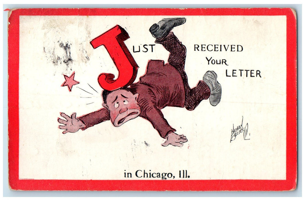 1919 Just Received Your Letter Man Scene Chicago Illinois IL Posted Postcard