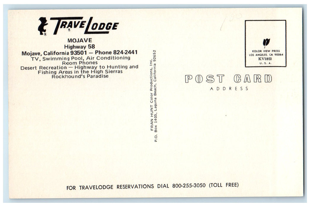 c1960's Travel Lodge Exterior Roadside Mojave California CA Unposted Postcard