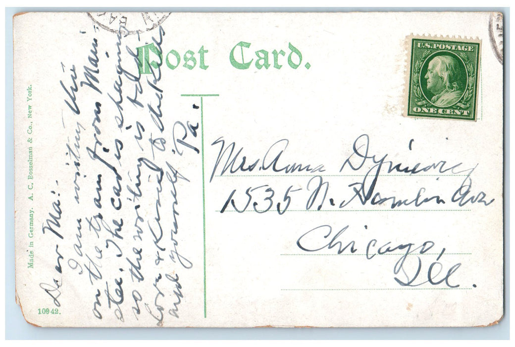 c1910's Unitarian Church Pine & 5th Street Building Manistee MI Posted Postcard