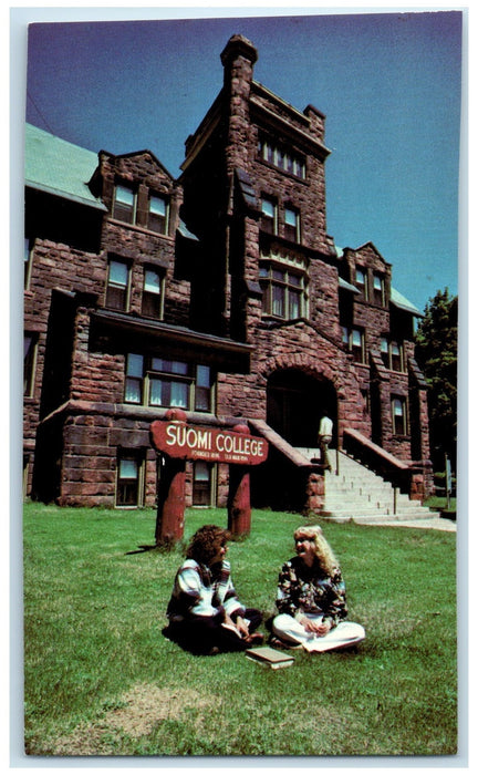 c1950 Old Main Suomi College Campus Building Ground Students Hancock MI Postcard