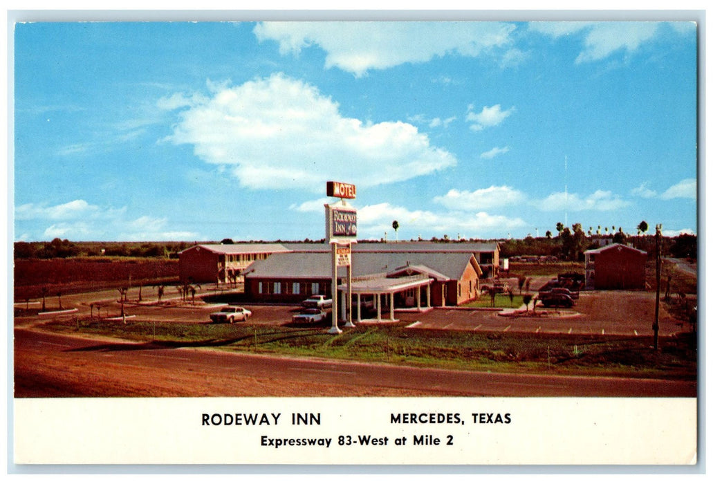 c1960s Rodeway Inn Exterior Roadside Mercedes Texas TX Unposted Signage Postcard