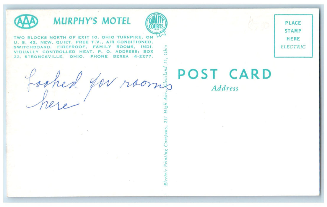 c1960s Murphy's Motel Exterior Roadside Cleveland Ohio OH Sketch Scene Postcard