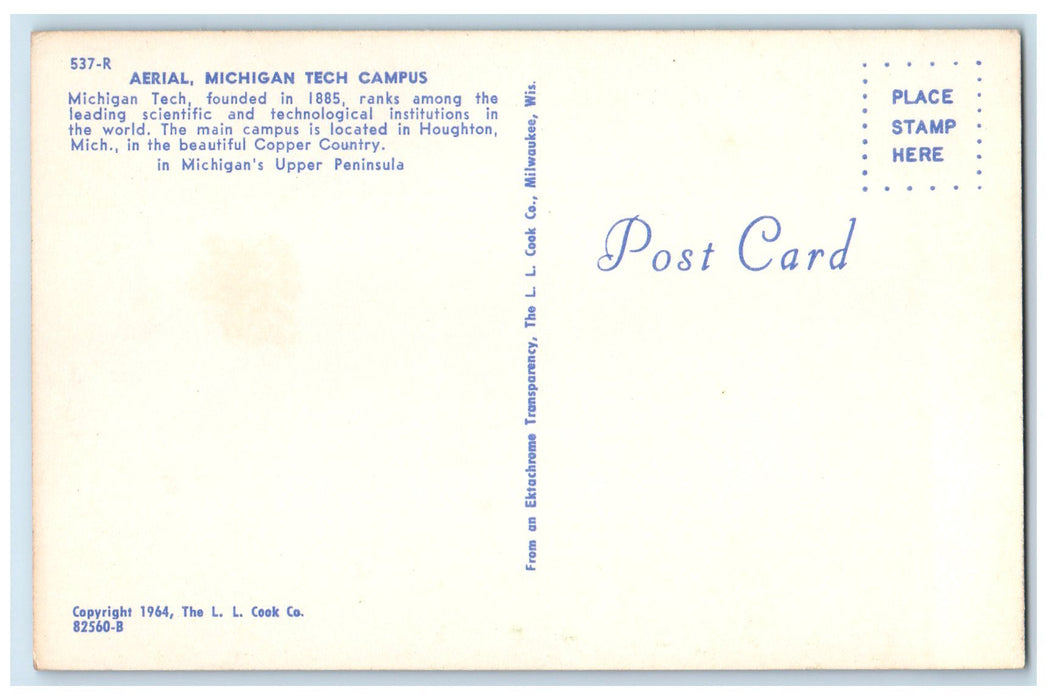 c1950's Aerial View Michigan Technological Campus Houghton Michigan MI Postcard