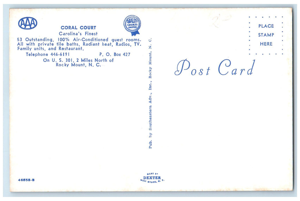 c1960s Coral Court Carolina's Finest Rocky Mount North Carolina NC Tree Postcard