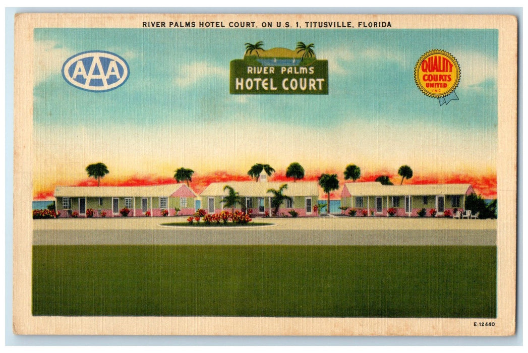 c1940s River Palms Hotel Court Exterior Roadside Titusville Florida FL Postcard