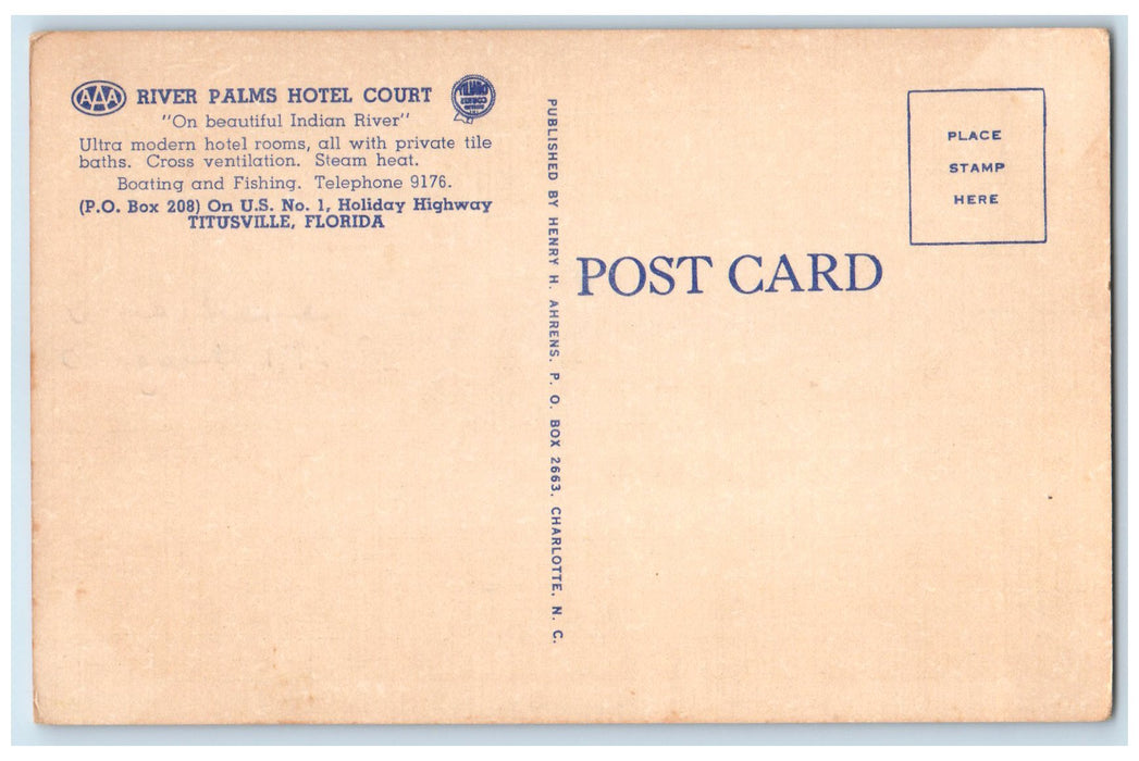 c1940s River Palms Hotel Court Exterior Roadside Titusville Florida FL Postcard