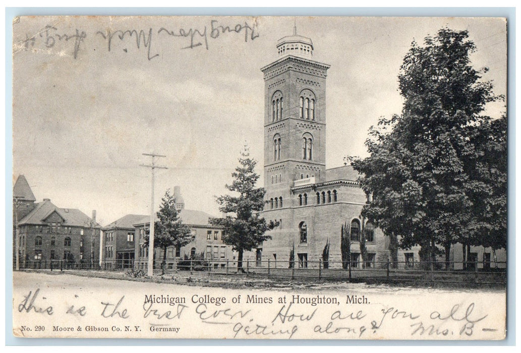 1905 Michigan College Of Mines Buildings Tower Dirt Road Houghton MI Postcard