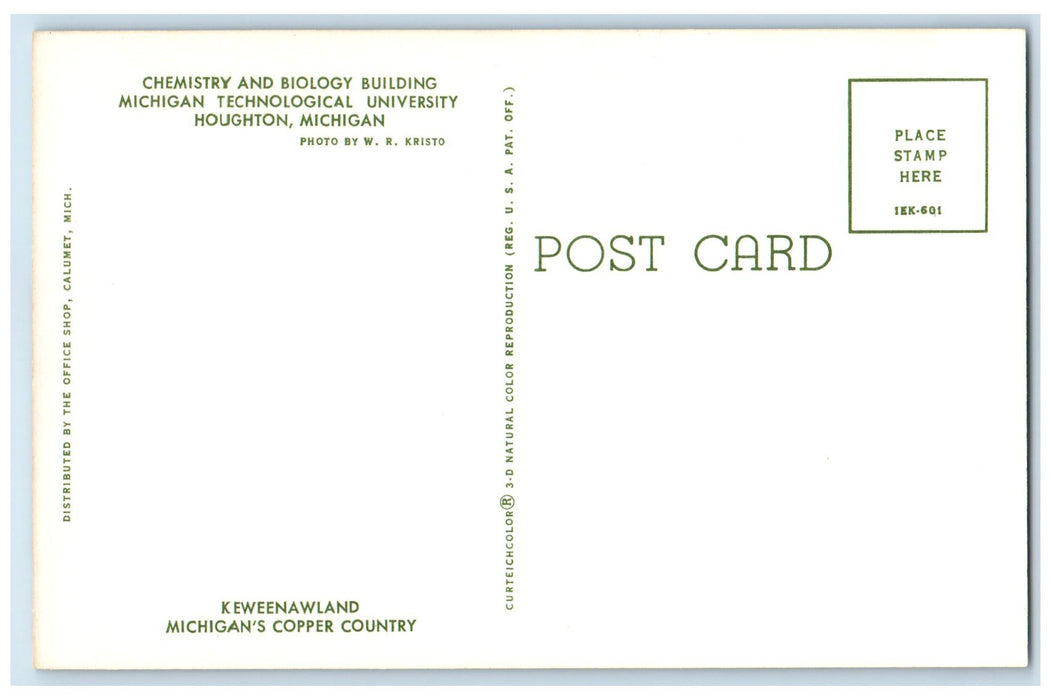c1950 Chemistry & Biology Building Michigan Tech University Houghton MI Postcard