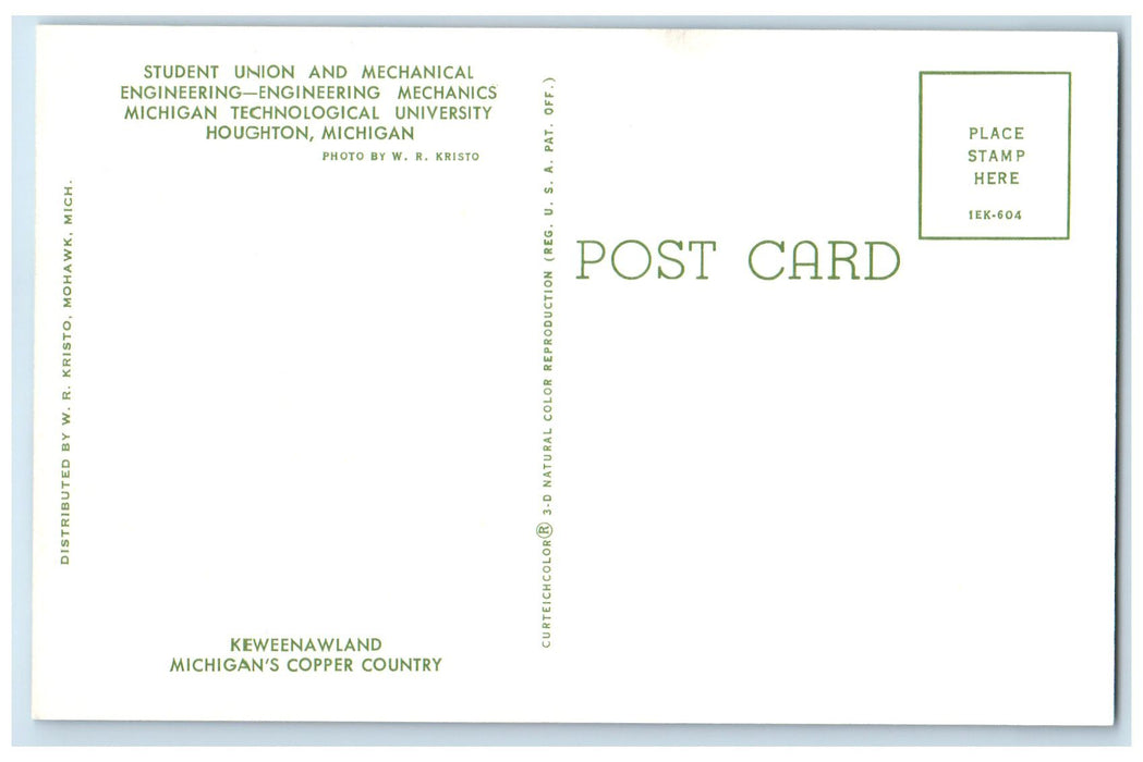 c1950's Student Union & Mechanical Engineering University Houghton MI Postcard