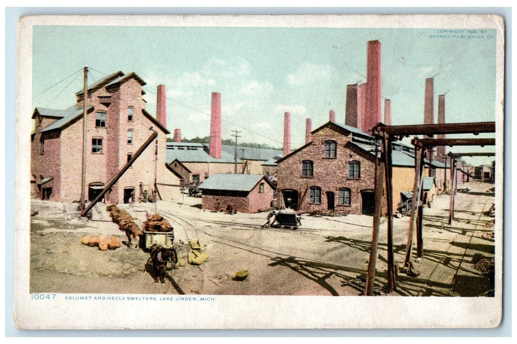 c1920's Calumet & Hecla Smelters Smokestacks Lake Linder Michigan MI Postcard