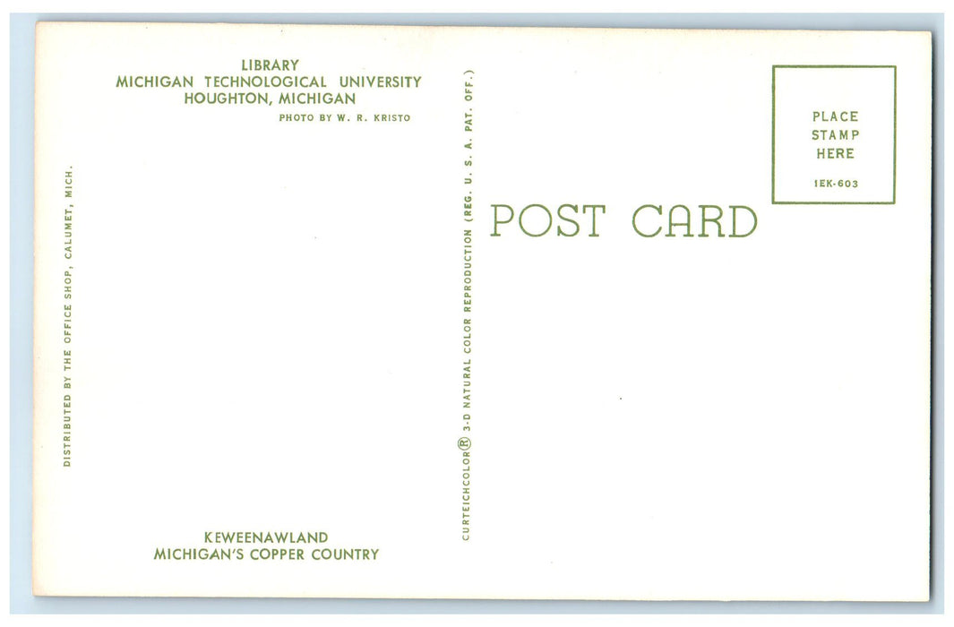 c1950's Library Michigan Technological University Houghton Michigan MI Postcard