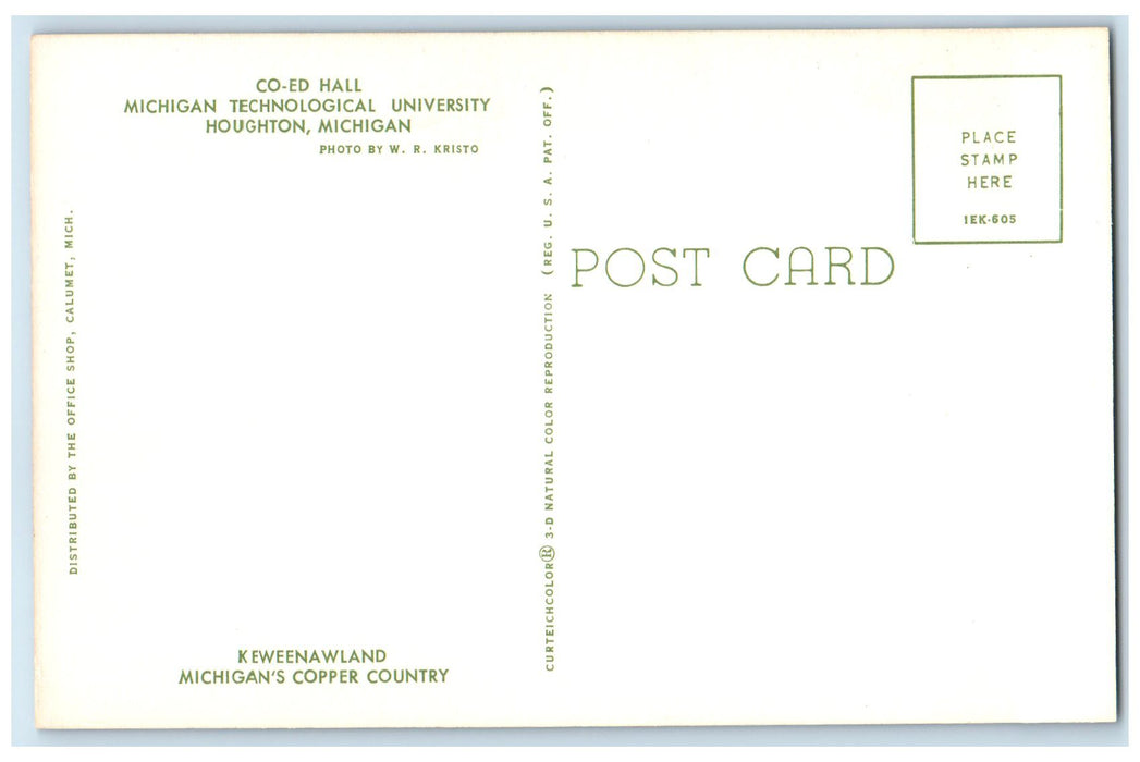 c1950 COED Hall Michigan Technological University Houghton Michigan MI Postcard
