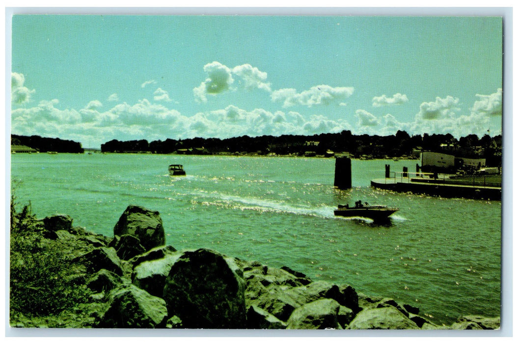c1960's Looking Toward Round Lake Charlevoix Michigan MI Unposted Boat Postcard