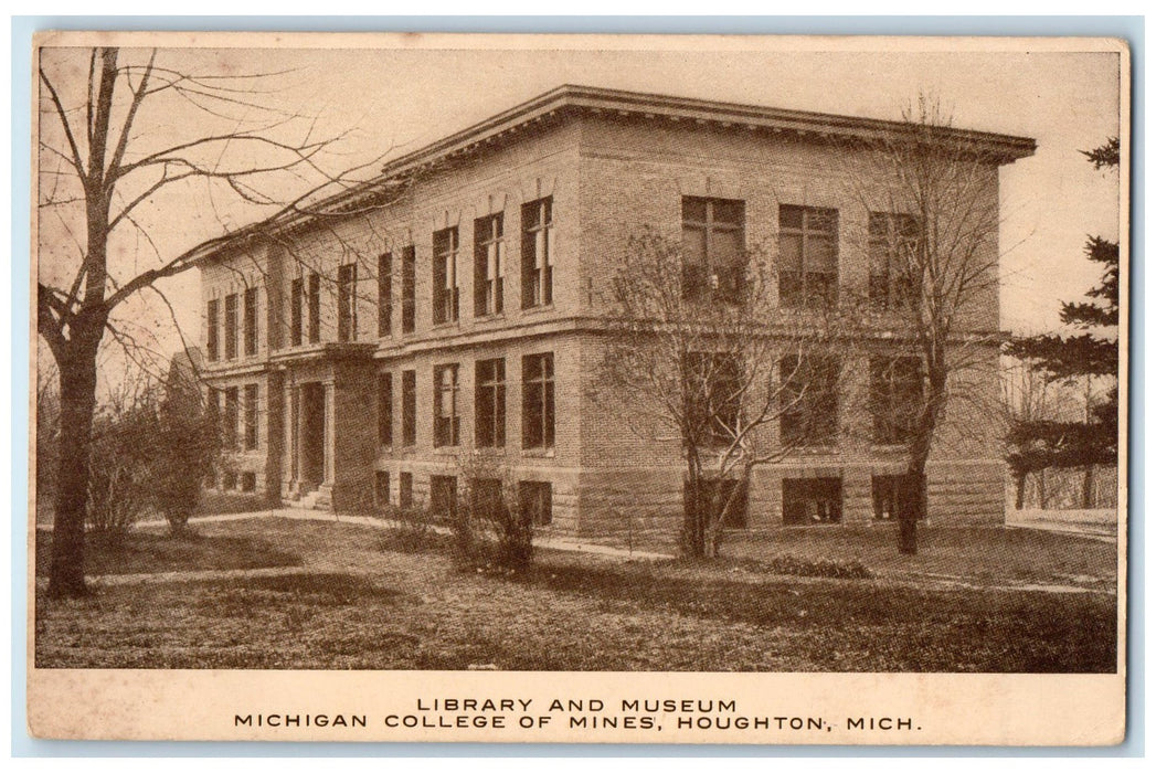 c1920's Library & Museum Michigan College Of Mines Houghton Michigan MI Postcard