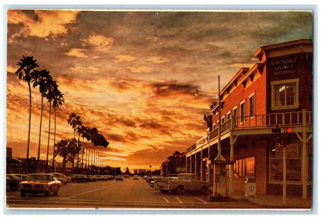 1974 West Main Street Sunset Scene Scottsdale Arizona AZ Posted Vintage Postcard