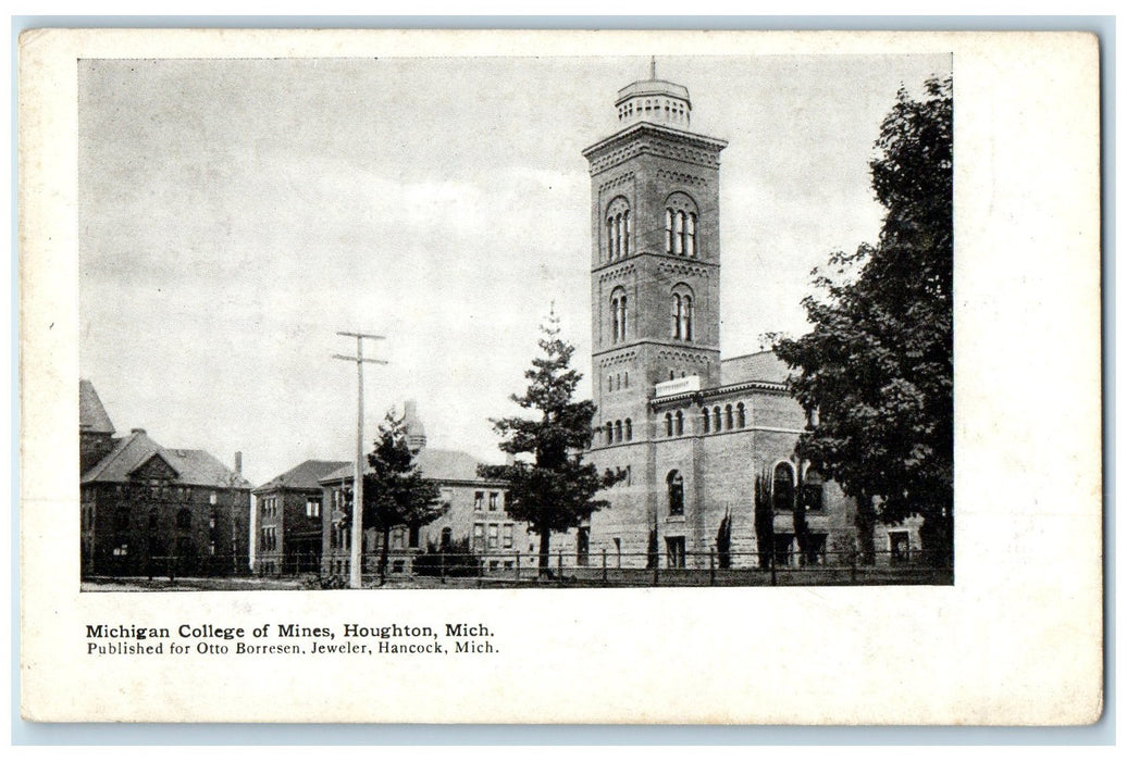 c1920's Michigan College Of Mines Building Tower Houghton Michigan MI Postcard