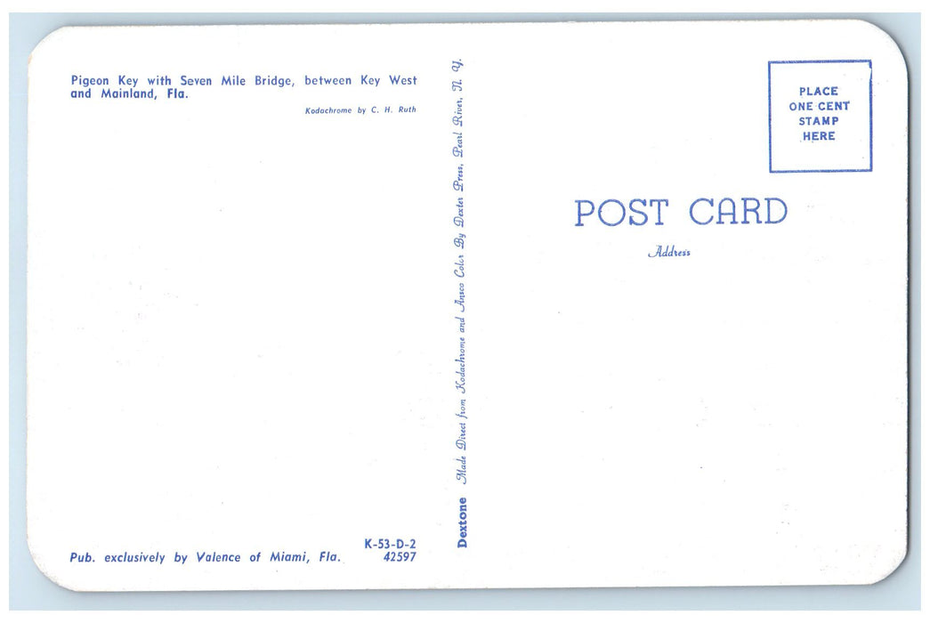 c1960s Pigeon Key Seven Mile Bridge Scene Mainland Florida FL Unposted Postcard