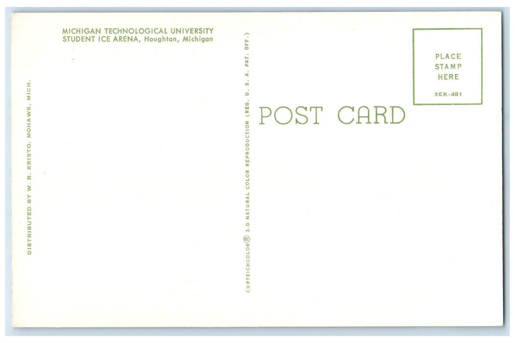 c1950's Student Ice Arena Michigan Technological University Houghton MI Postcard