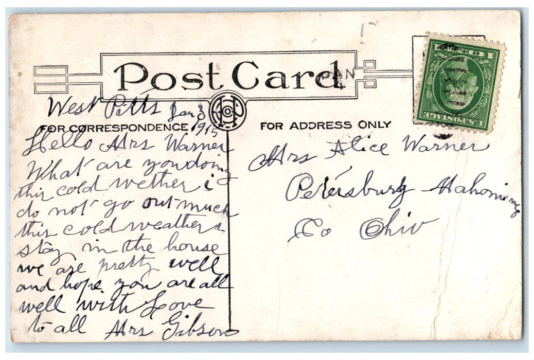 1910 Greetings From West Pittsburg Poem Pennsylvania PA Posted Vintage Postcard