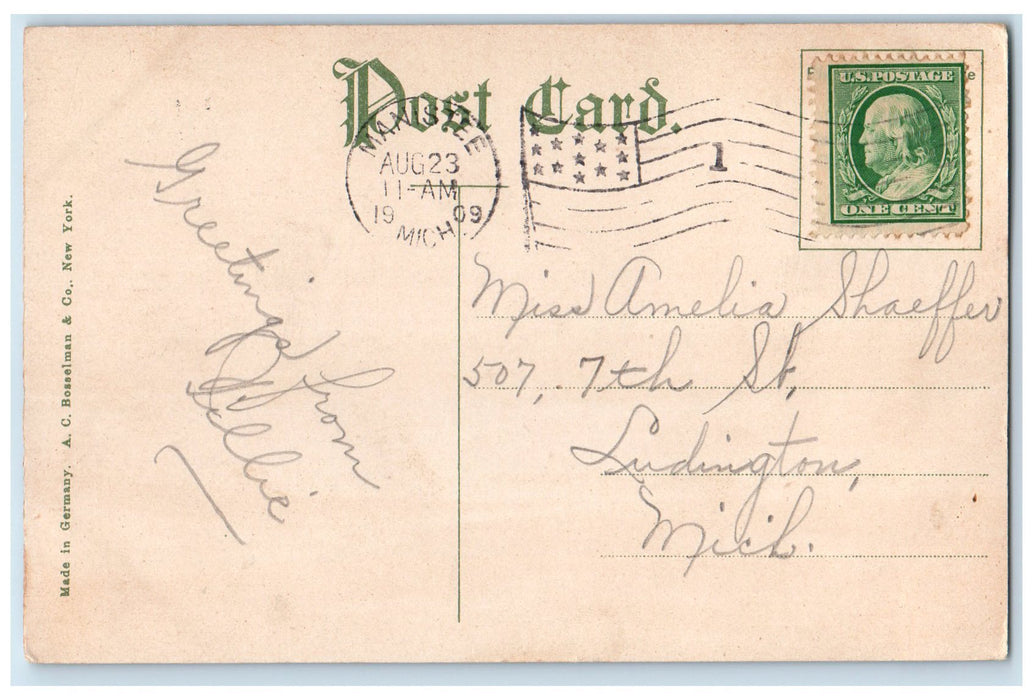 1909 Lumber District Lake River Floating Woods Manistee Michigan MI Postcard