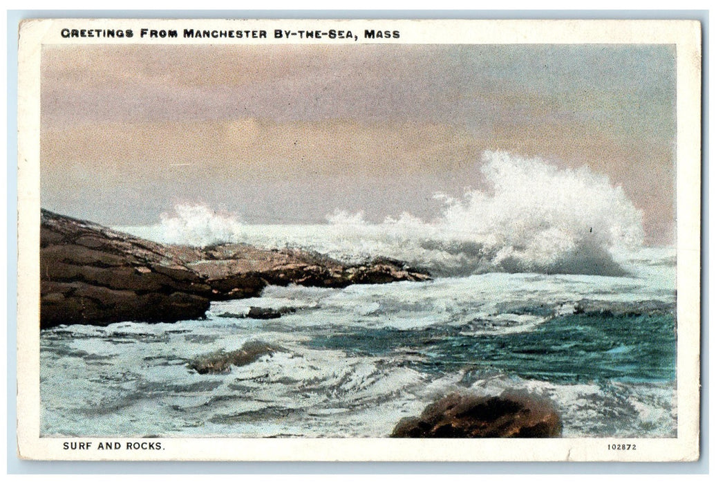 1931 Greetings From Manchester By The Sea Massachusetts MA Posted Waves Postcard