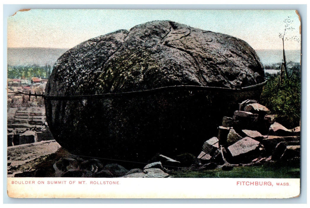 c1905's Boulder On Summit Of Mt. Rollstone Fitchburg Massachusetts MA Postcard