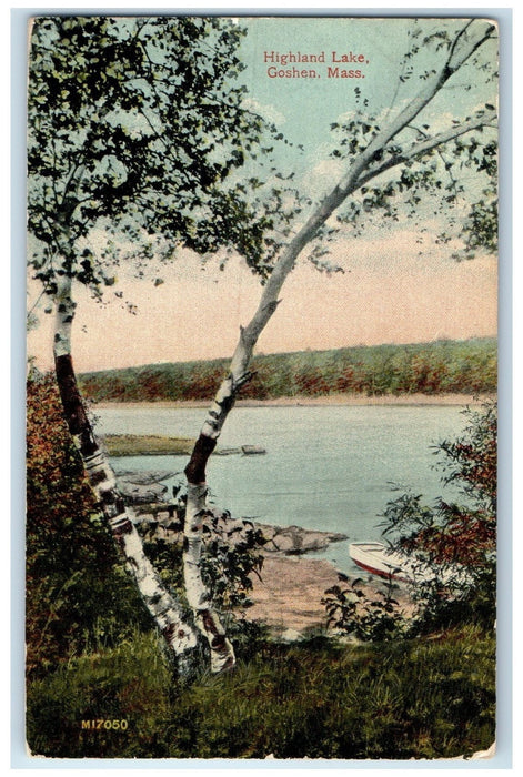 c1910's Highland Lake Boat Trees Scene Goshen Massachusetts MA Unposted Postcard