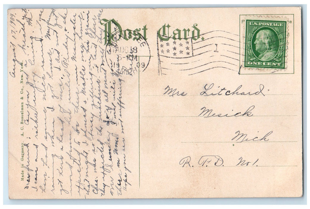 1909 Union School Campus Building Dirt Road Stairs Manistee Michigan MI Postcard