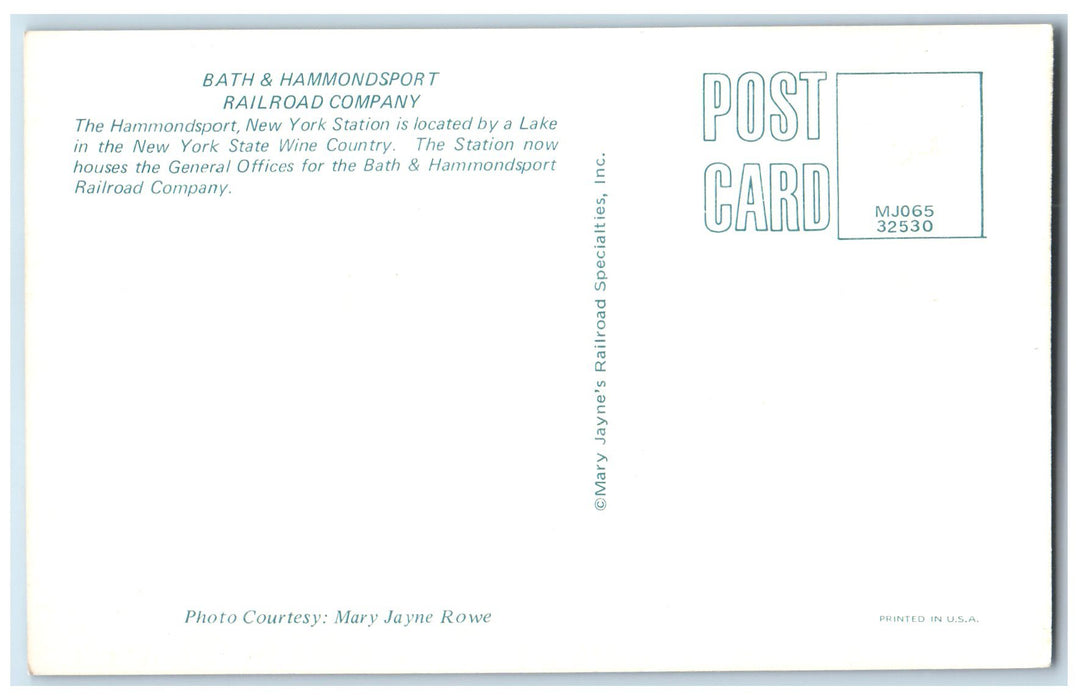 c1960s Bath & Hammondsport Railroad Company Wine Country New York NY Postcard