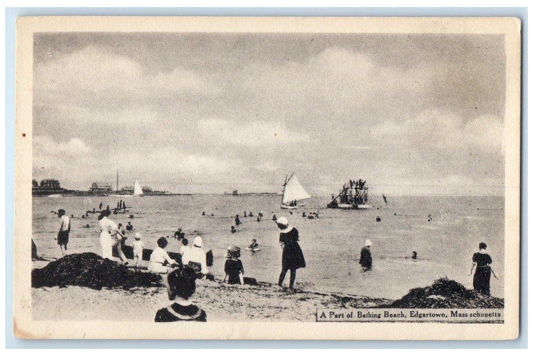c1940's A Part Of Bathing Beach Edgartown Massachusetts MA Unposted Postcard