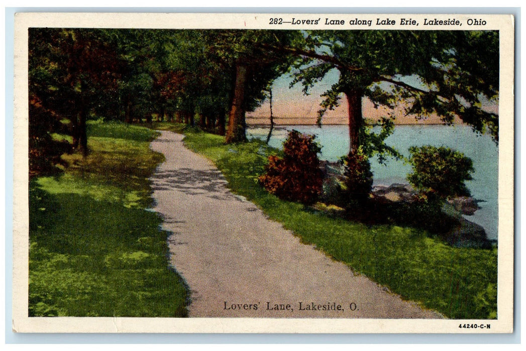 1954 Lover's Lane Along Lake Erie Trees Lakeside Ohio OH Posted Vintage Postcard