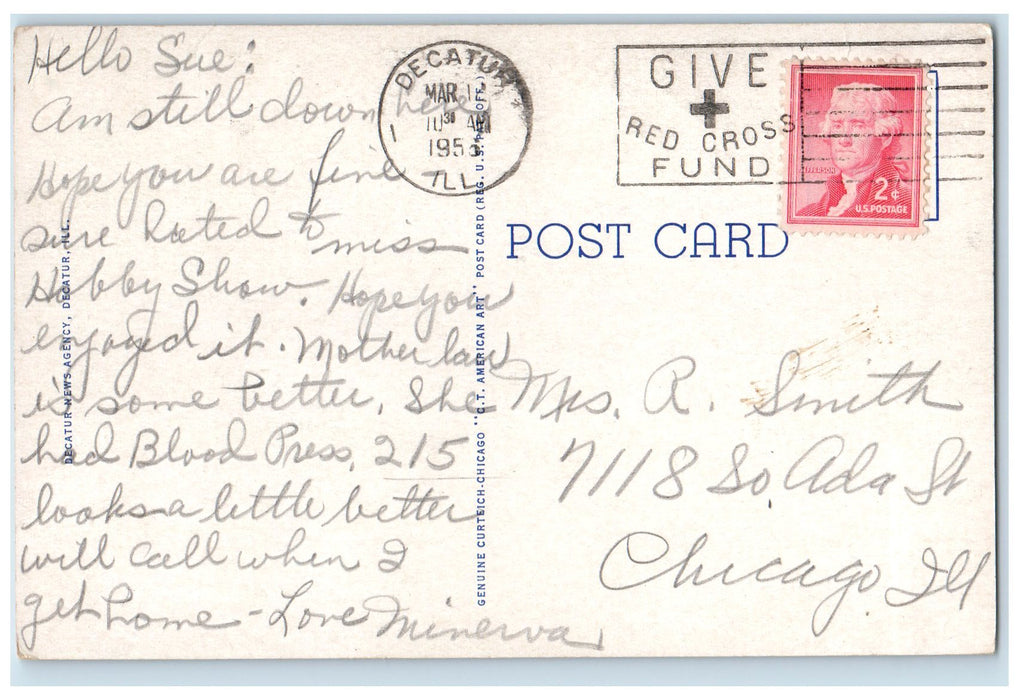 1955 Nelson Park Bridge Crossing Lake Decatur Illinois IL Posted Boats Postcard