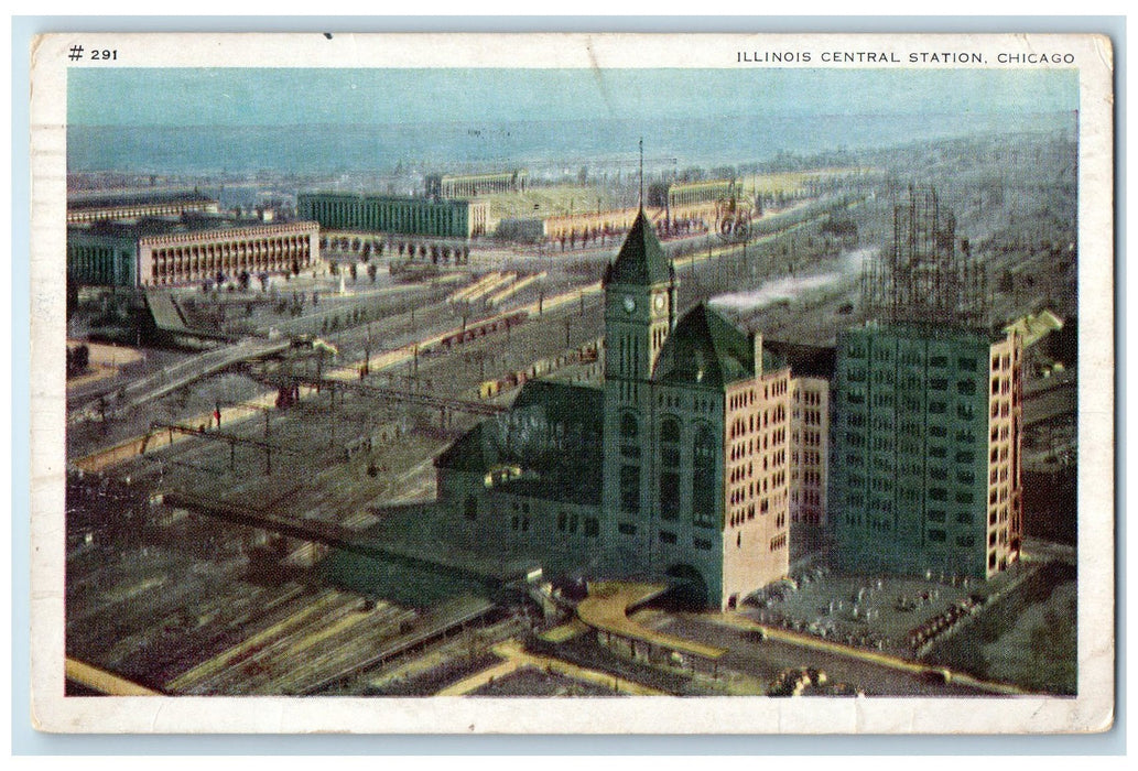 1941 Illinois Central Station Aerial View Chicago Illinois IL Posted Postcard