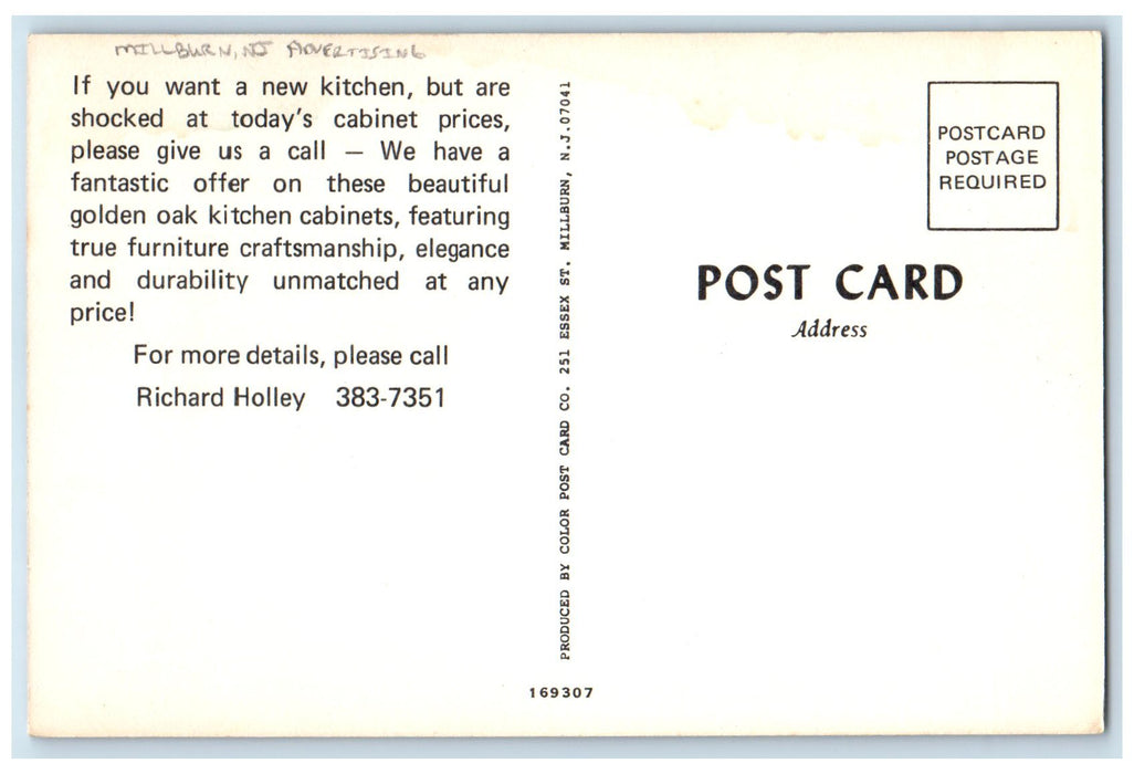 c1960's Kitchen Interior Millburn New Jersey NJ Unposted Advertising Postcard
