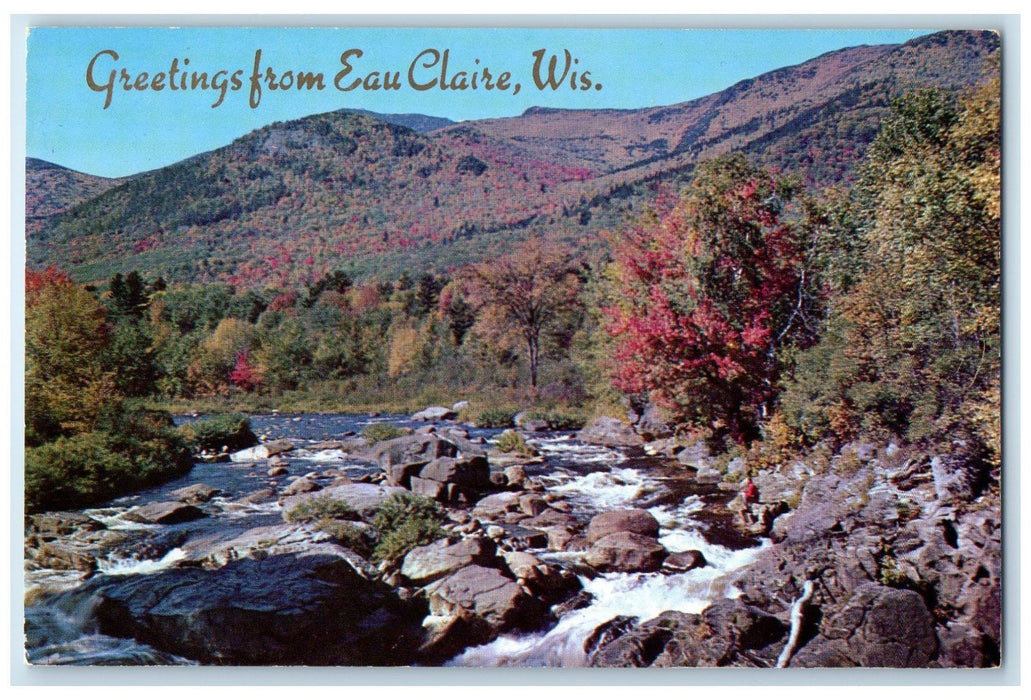 c1960's Greetings From Eau Claire Trout Paradise Wisconsin WI Unposted Postcard